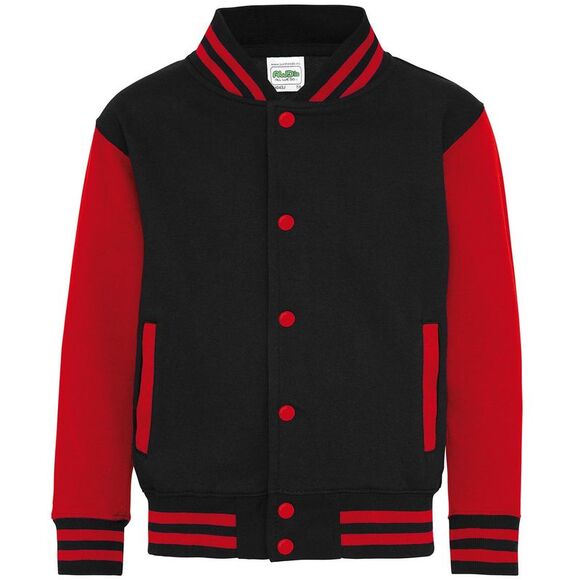 Awdis Childrens/Kids Varsity Jacket / Jet Black/Fire Red